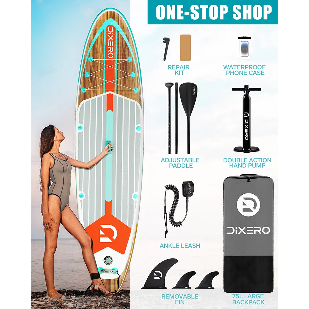 DIXERO Waterproof Inflatable Paddle Board 11''x33''x6''Adult Standing Style,Kayak Accessories SUP