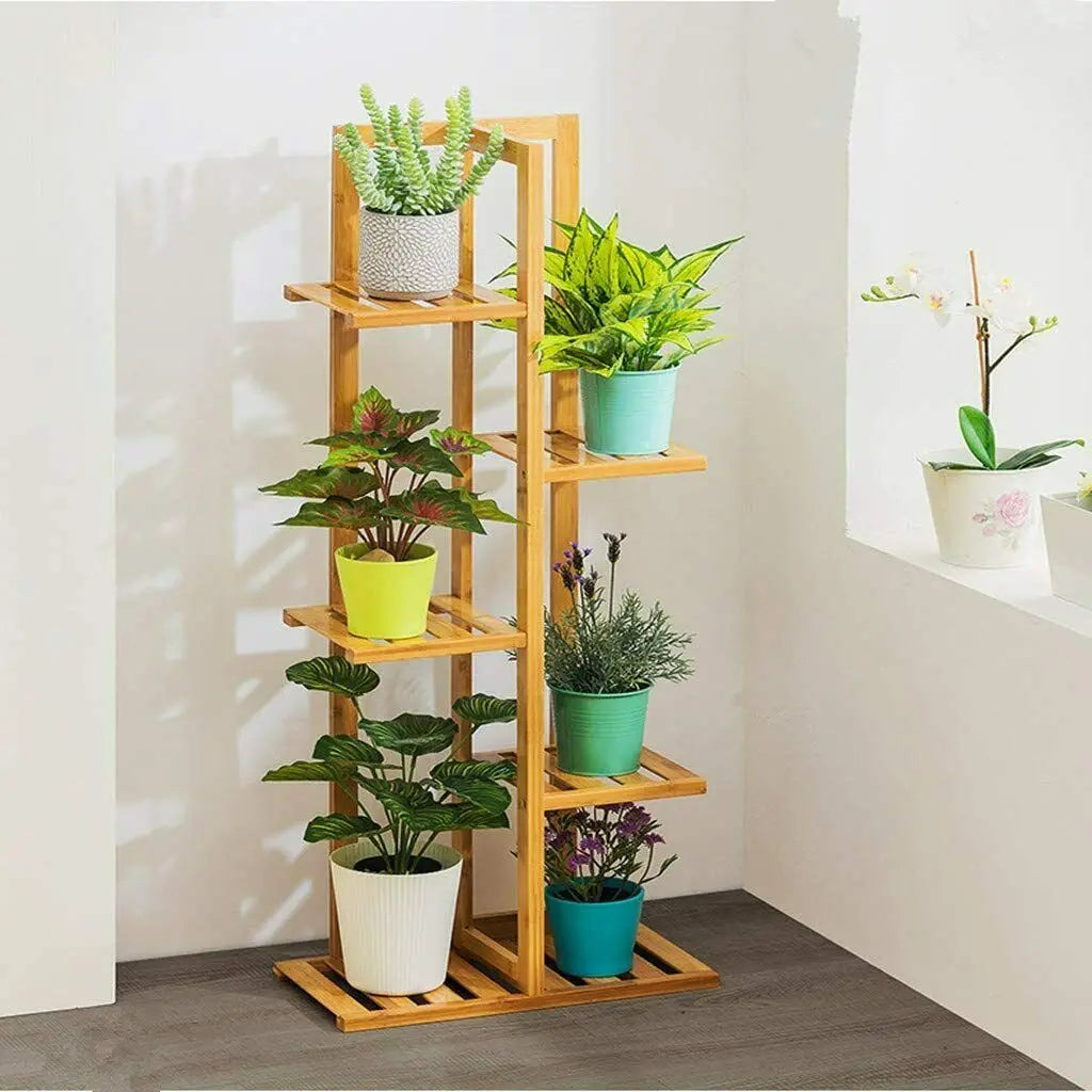 Bamboo 5 / 6  Tier  Plant Stand Rack Multiple Flower Pot Holder Display Shelving Unit for Patio