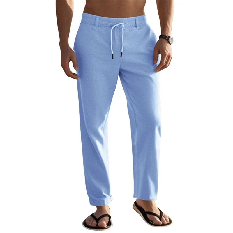 Men s Lightweight Drawstring Linen Pants-Pockets ComfortableTrousers for Summer Beach Wear
