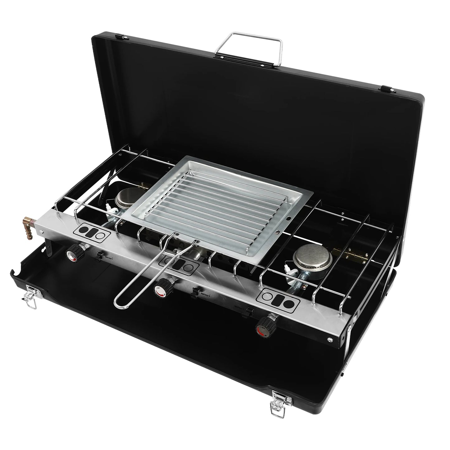 Campfire Grill] 3-Burner Durable Cold-Rolled Steel ,Windproof Lid, Camping & Outdoor Cooking