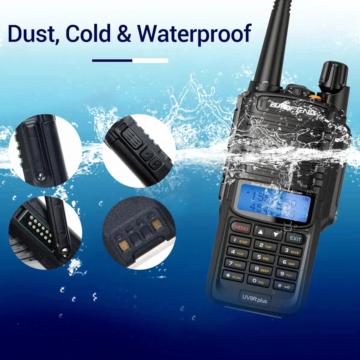 Waterproof Walkie Talkie IP68 10km High Power 10W Dual Band Two Way Radio UHF VHF