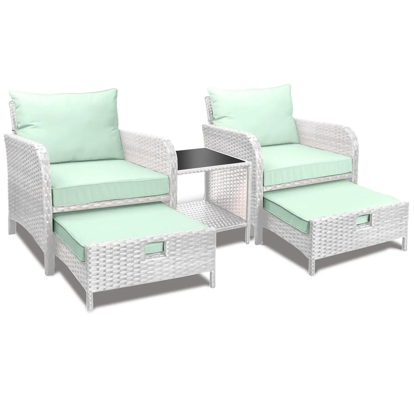 Balcony Furniture 5 Piece Patio Conversation Set, PE Wicker Rattan .Soft Cushions 2, Customized