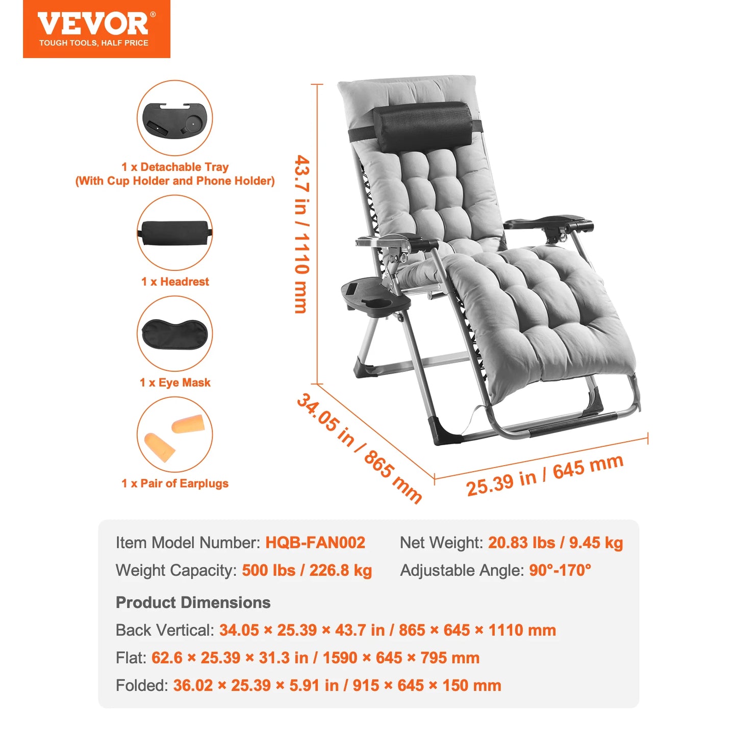 Zero Gravity Chair/Recliner Adjustable Anti Gravity with Cushion Footrest and Cupholder