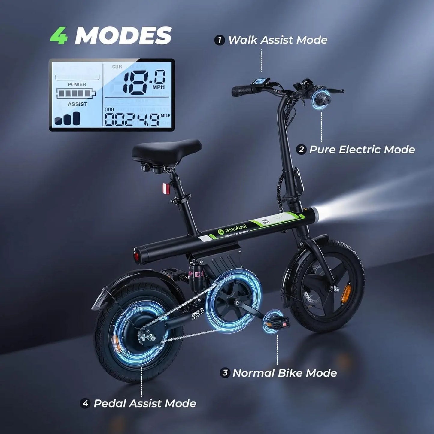 Electric Bike for Adult 500W Motor, 20 mph Folding Ebike, 14"/16"/20" with Smart Uphill