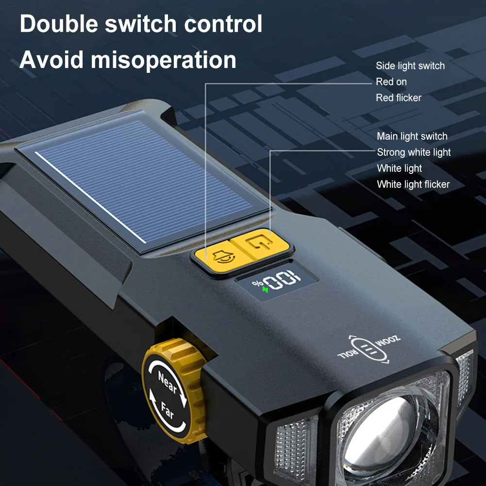Solar Bike Front Light USB Recharge,Safety Front Lamp, Display High Brightness ,Night Riding