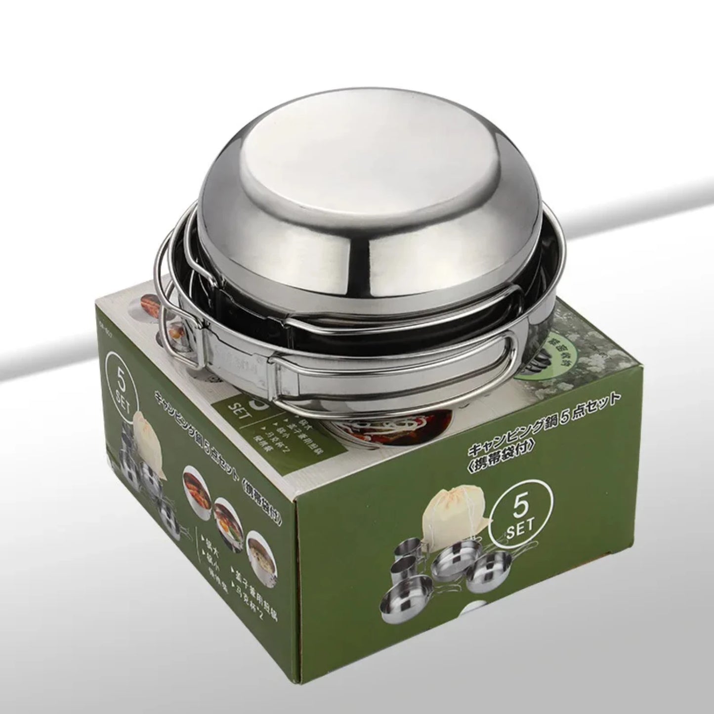 5pcs Camping Pot Set 304 Stainless Steel Kit Cooking Set