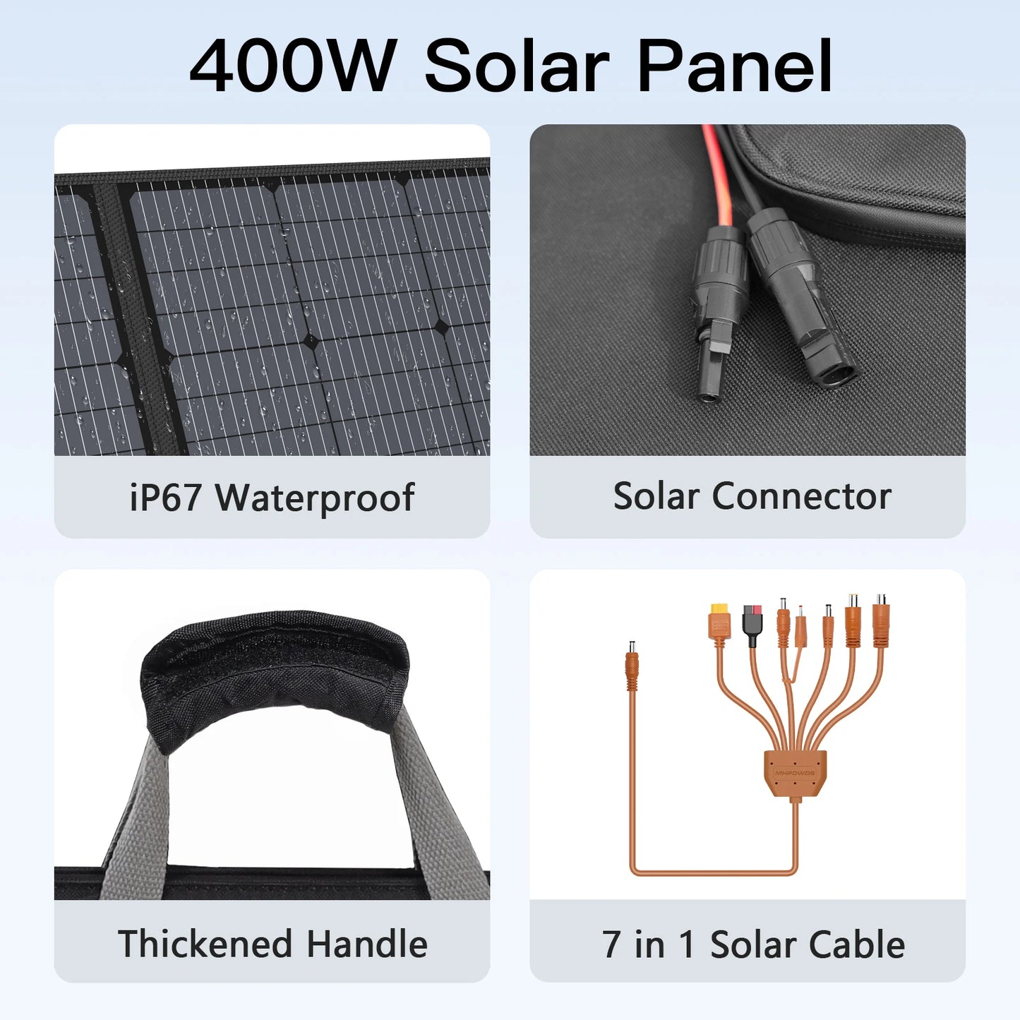 MHPOWOS 400W fold/Portable Solar Panel 31 V Charger,7 in 1 Solar Cable, Camp , Outdoor, Powerstation