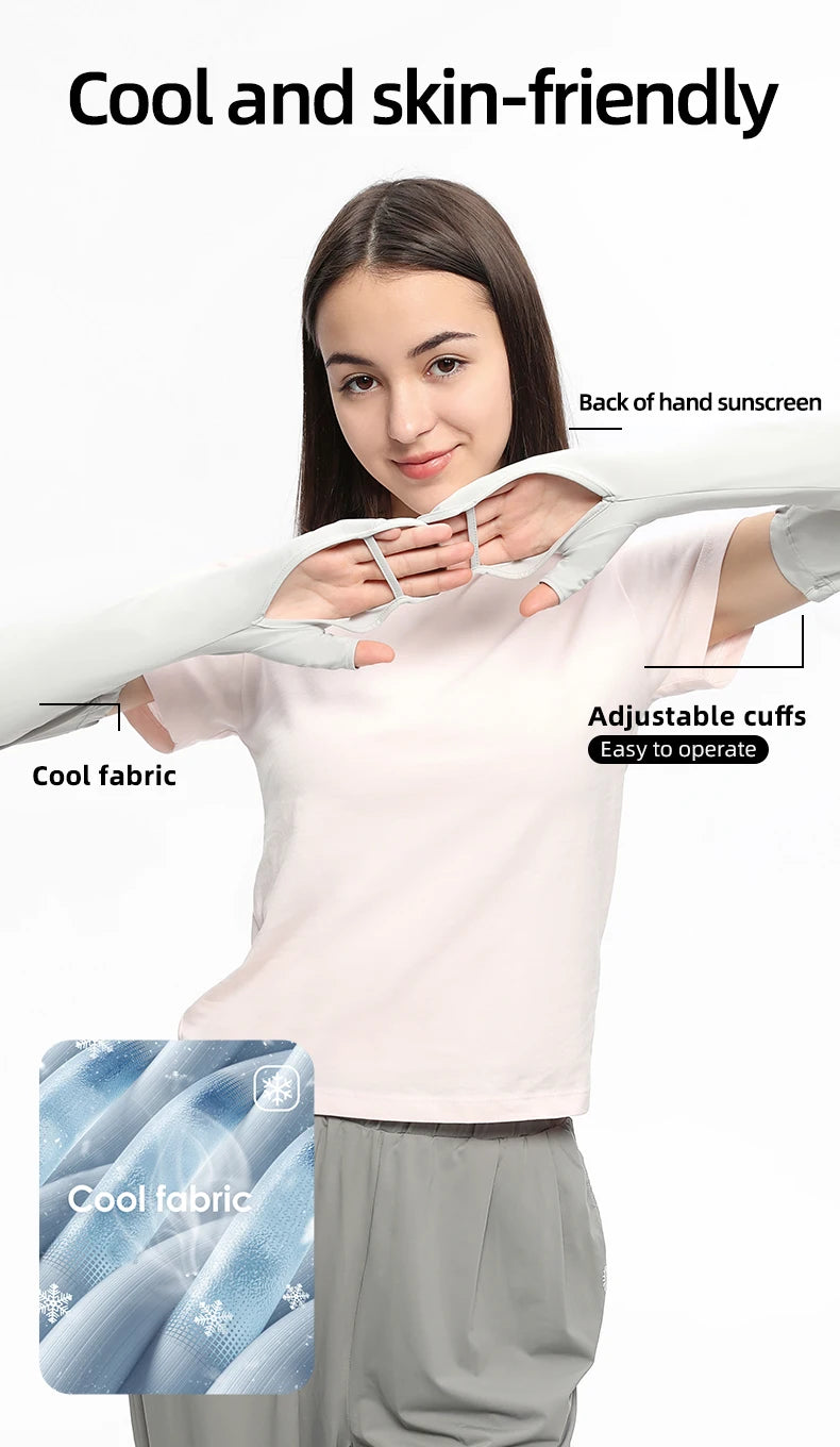 Sun Protection Long Gloves Woman Driving Anti UV Full Coverage Sleeves Ice Feeling Arm CoversUPF50+
