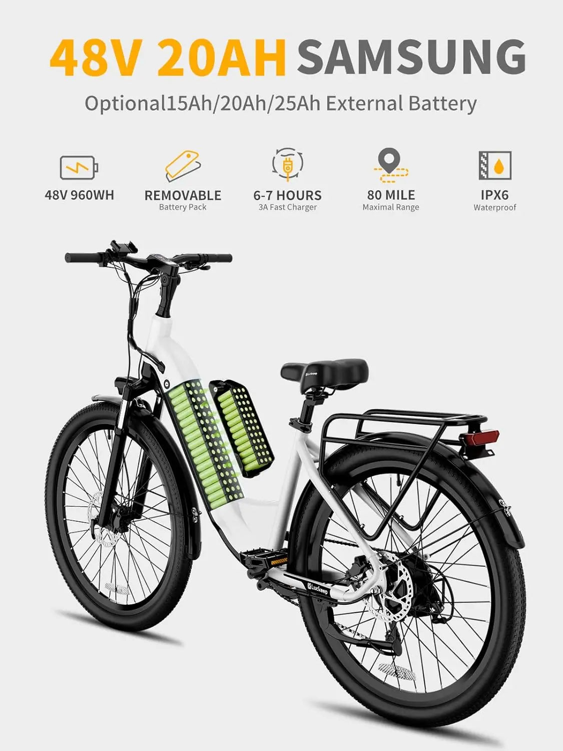 X2 [Torque Sensor] Electric Bike,1200W Peak,28MPH 80Miles,20AH, 26'',3.0'' Step-Thru Hydraulic Brake
