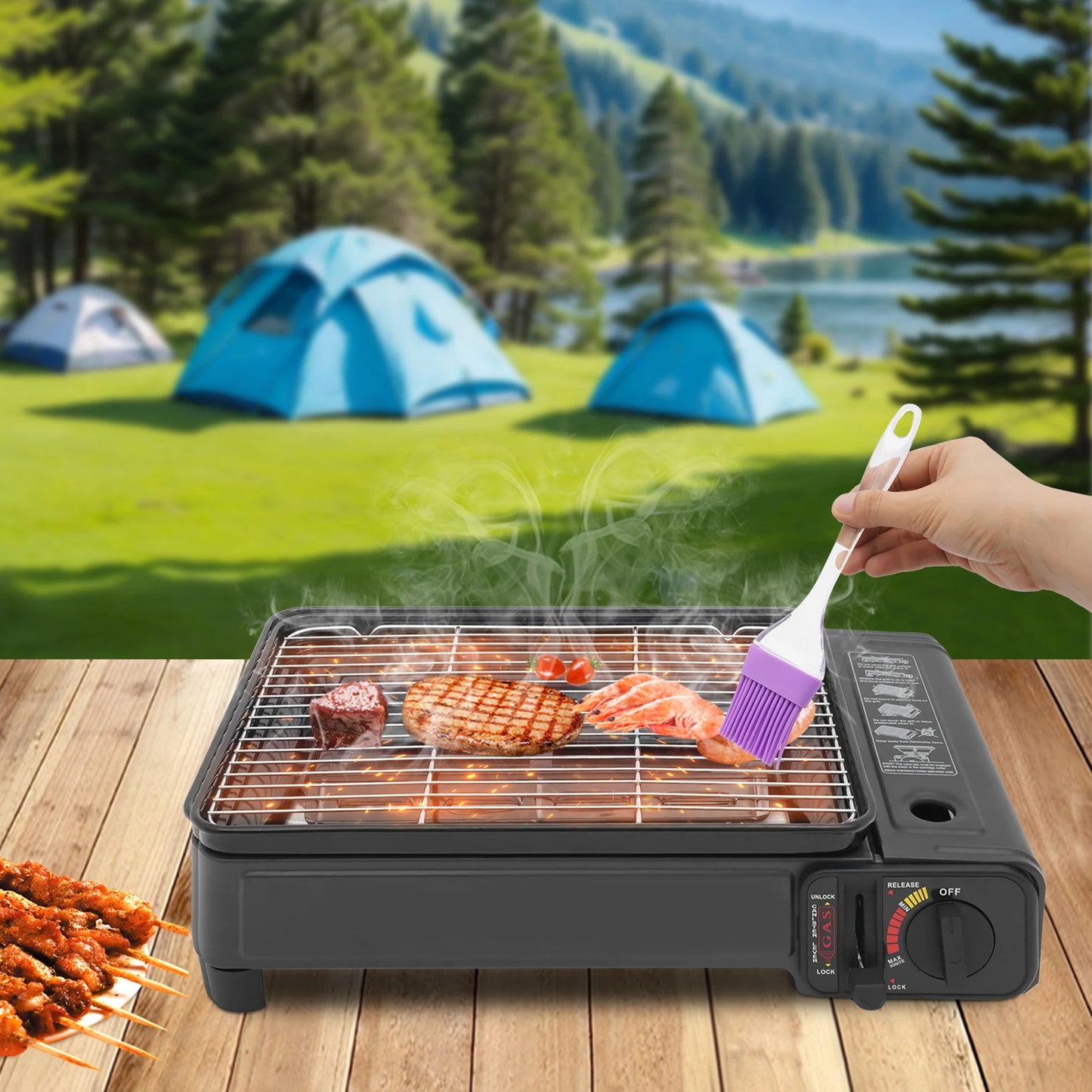 2.2KW Portable LPG/Butane Gas Grill Camping Stove Kit w/Carrying Case for Trekking RV