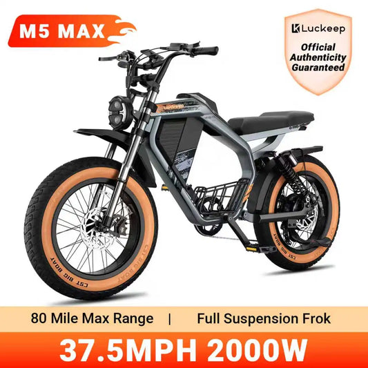 MAX Electric Bike, Adults,2000W Peak Motor,37.5MPH, 52V 20AHBattery, 80 Miles 20" Fat Tire Dirtbike