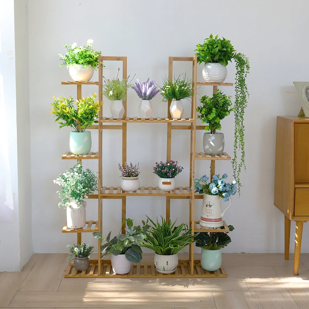 IndoorExtra Large Bamboo Plant Stand for Indoor Plants 9 Tier Organizer Living Room