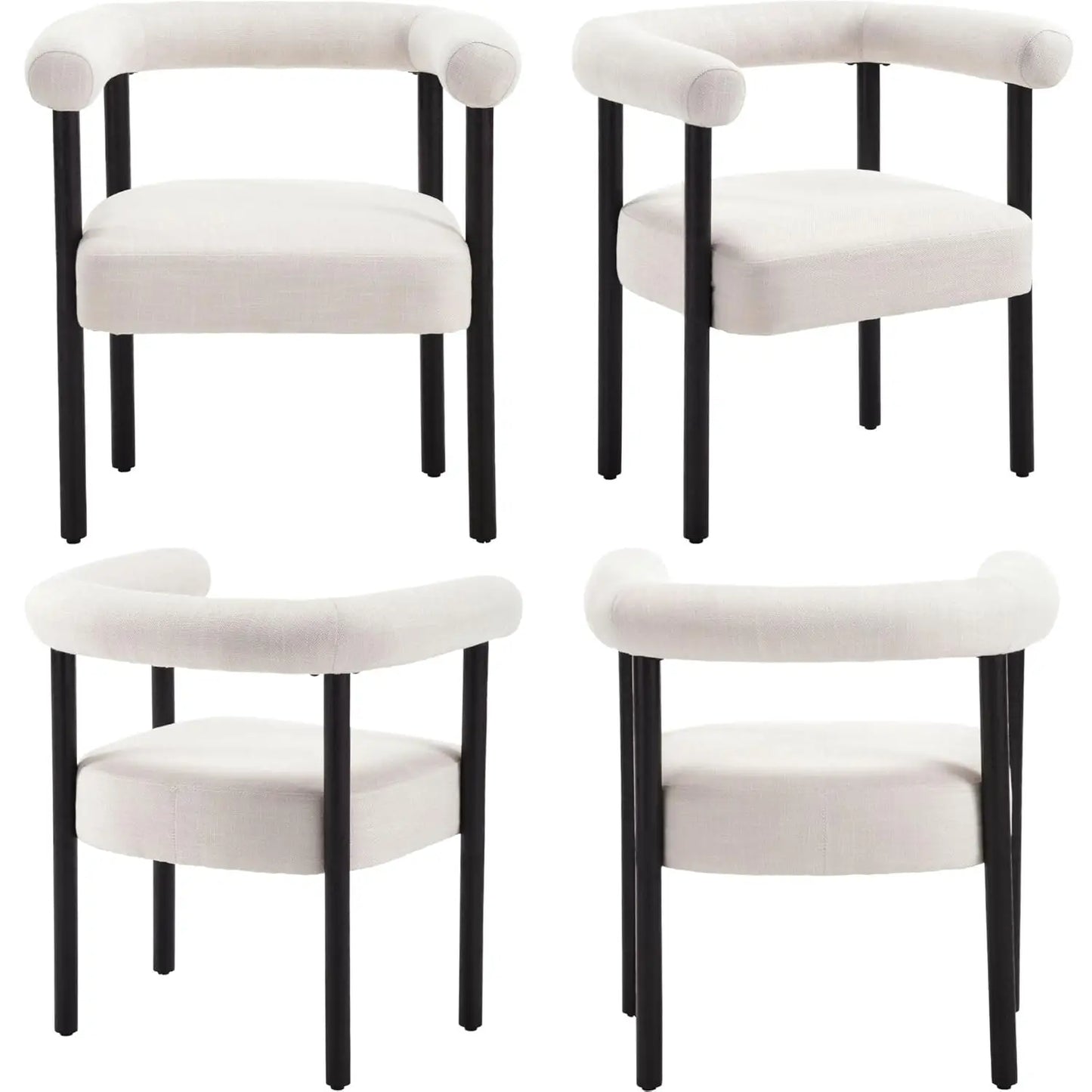 Mid-Century 2 Modern Dining Chairs, Armrest Barrel Side Accent Chairs Curved Back, Upholstered,wood