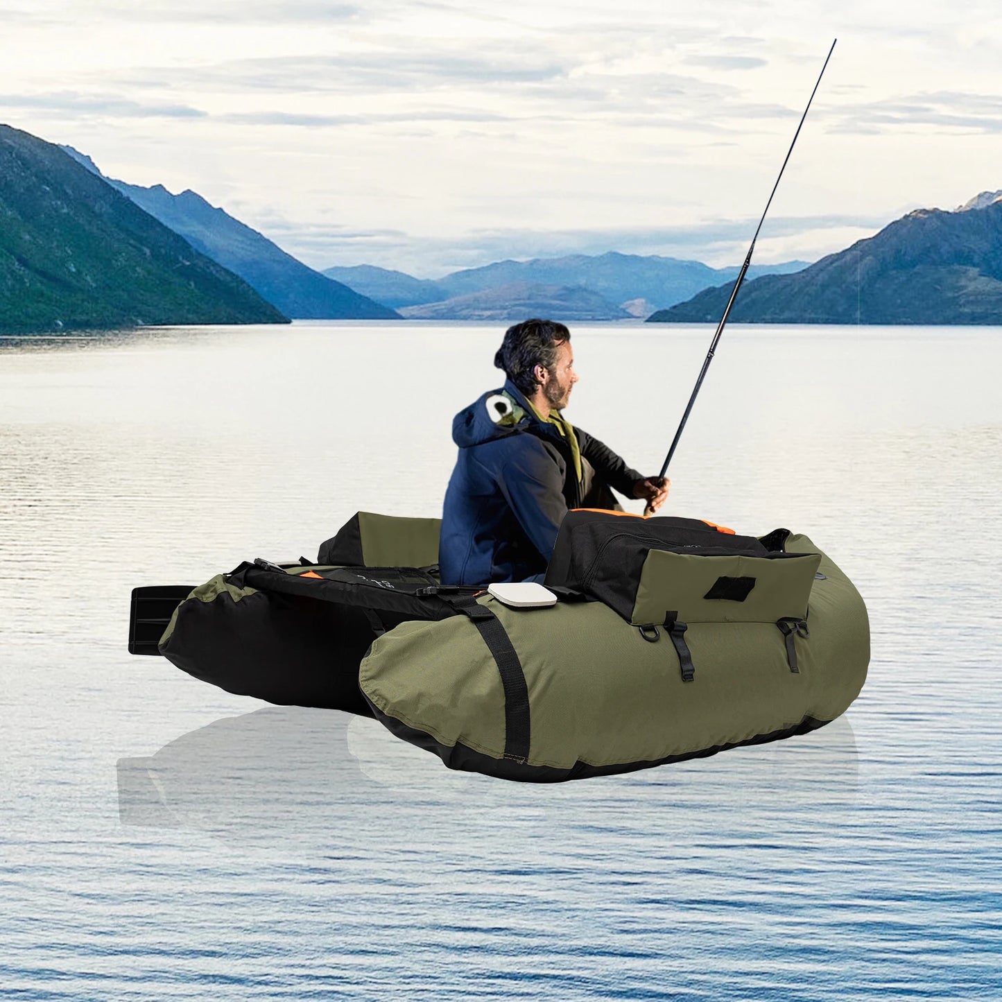 Inflatable Fishing Boat with Hand Air Pump Outdoor 136*105cm Max Capacity 286.6 lbs