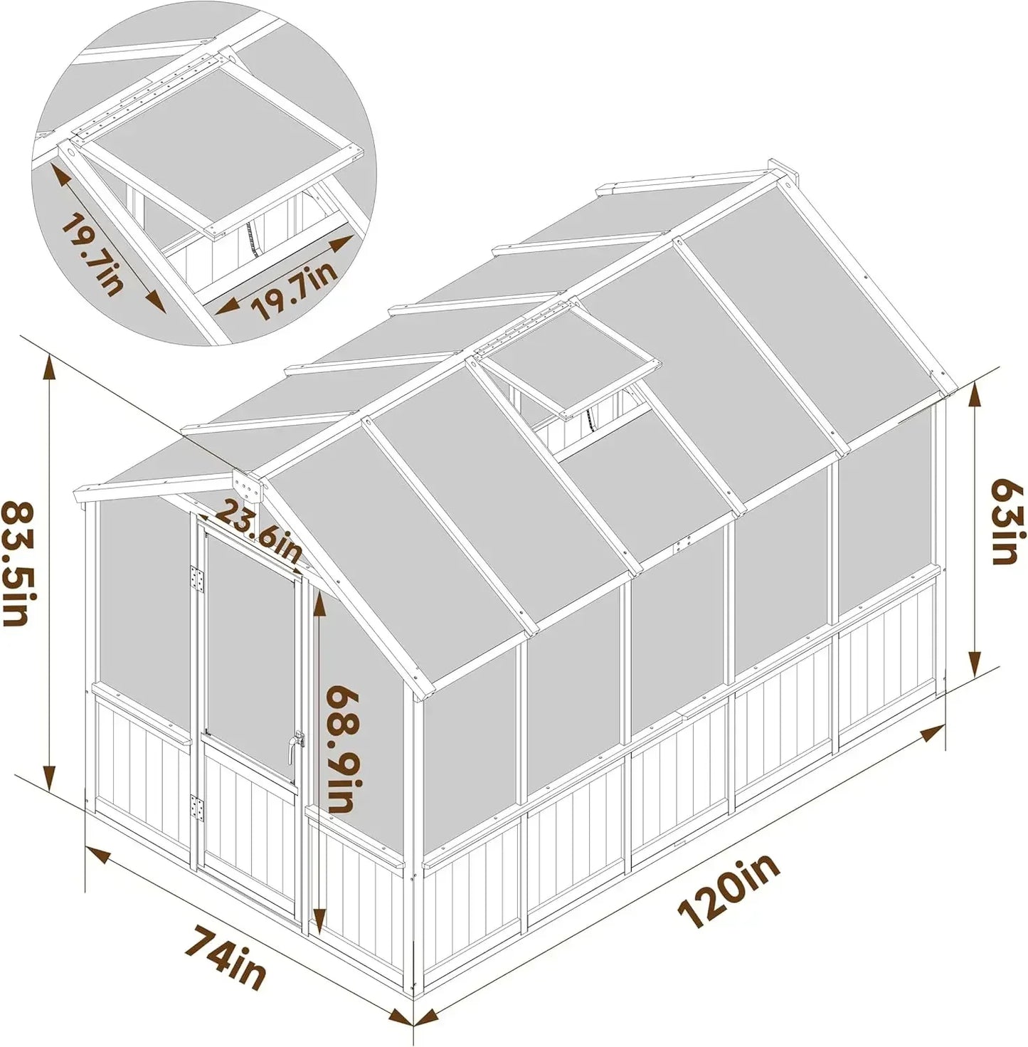 6x10 FT Green House, Outdoor, 6MM Thick Polycarbonate Panel Wooden Walk-in Greenhouse Kit Lock/Door