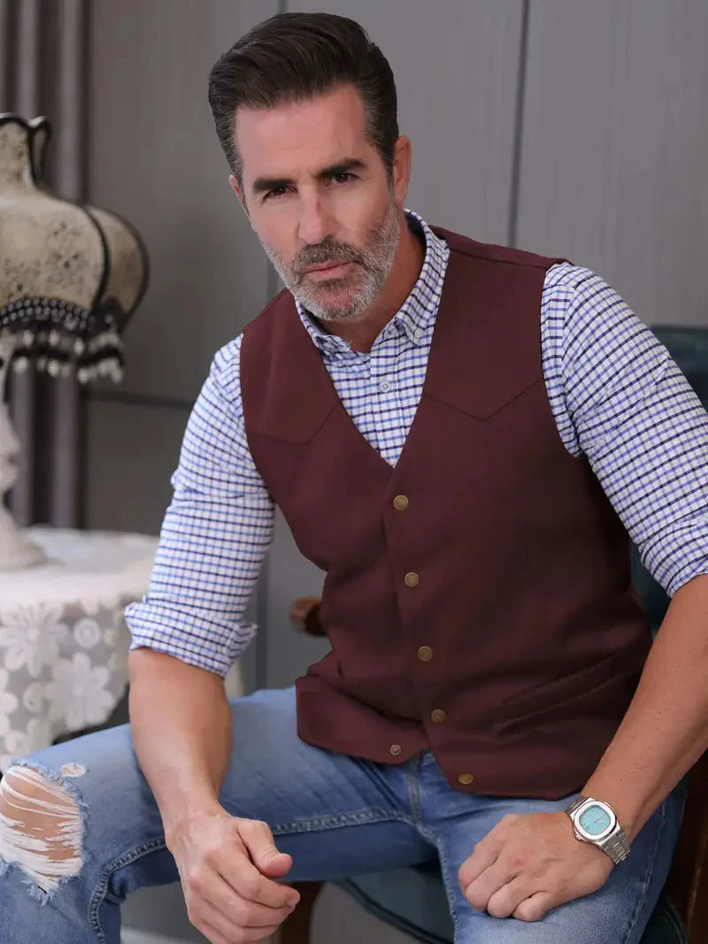 Vintage Suede Leather Men's Vest Slim Fit Sleeveless Jacket V-Neck Regular Fit Suit Vest Waistcoat