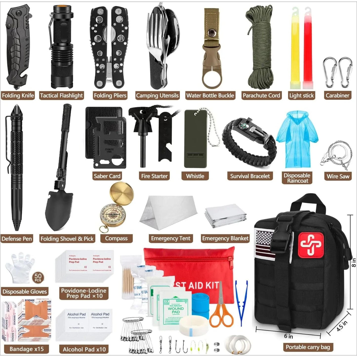 238Pcs Emergency Survival Kit, Professional Tool,Tactical Pouch and Emergency Tent for Earthquake