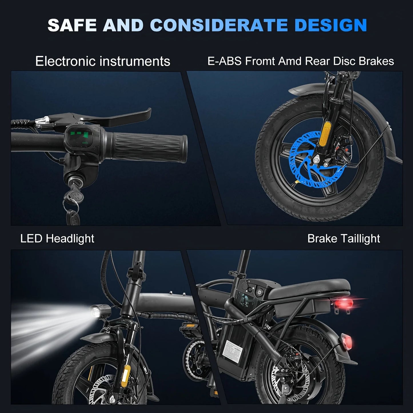 Adult folding  electric bicycle, 400W high-speed 48V detachable battery, 14 inch  double brake