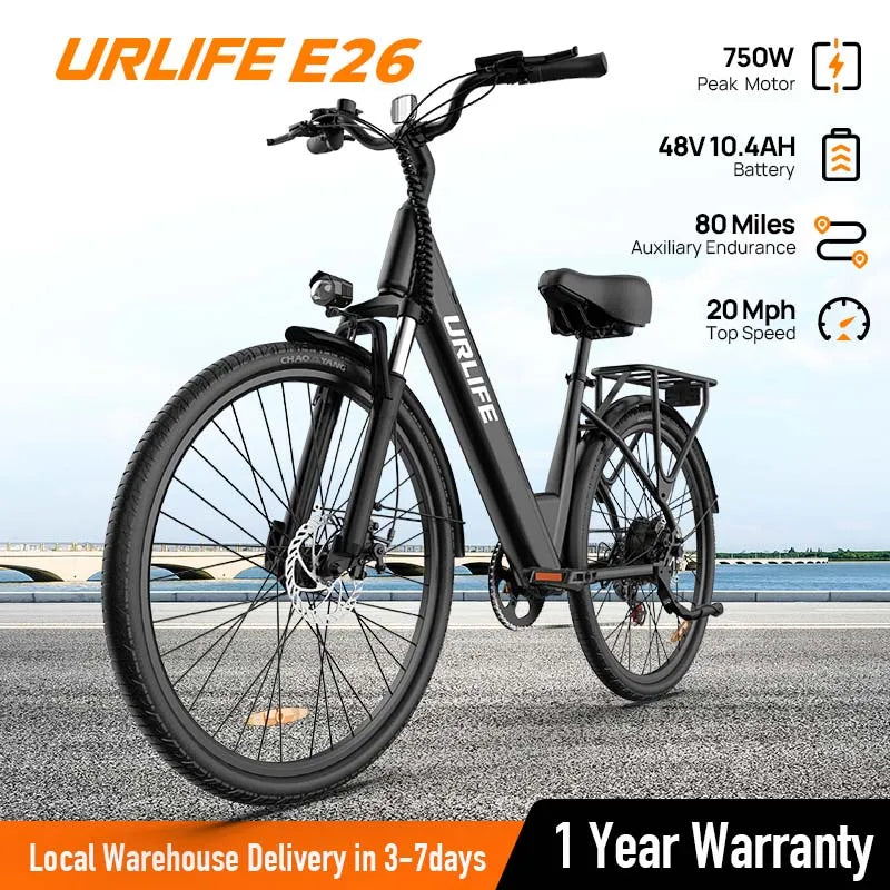 750W E26 Elec. Bike,Adults,48V 10.4Ah Removable Battery,Speed 20MPH, 26''X2" Standard Tire, 7-Speeds