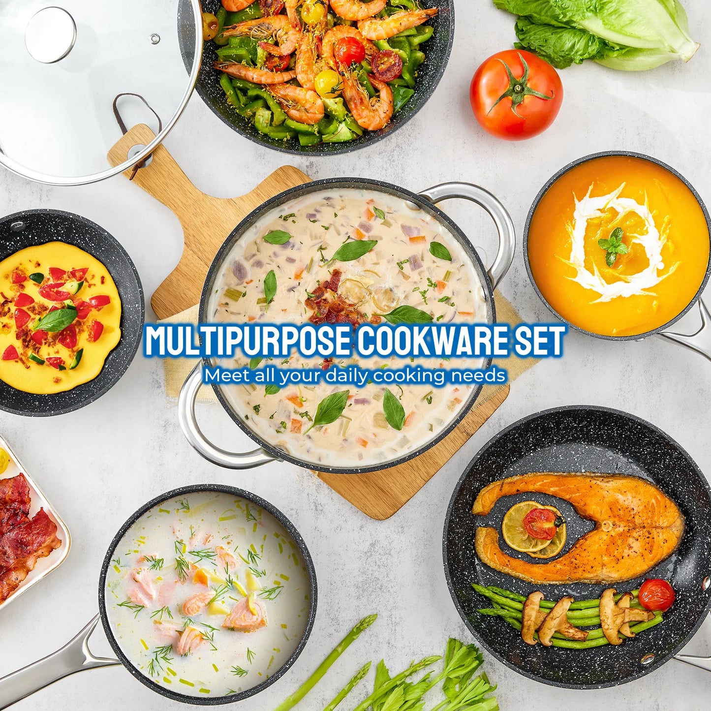 Induction Cookware Nonstick, 10-Piece, BEZIA Pots, Pans Set, Induction Cooktop, CompatibleAll Stoves