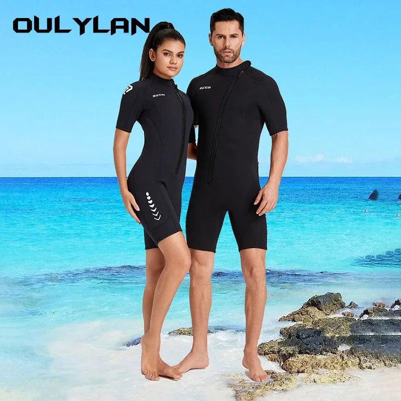 Oulylan 3MM Neoprene Wetsuit Keep Warm Swimsuit Scuba Suit Short Sleeve,men-women Surfing Snorkelin