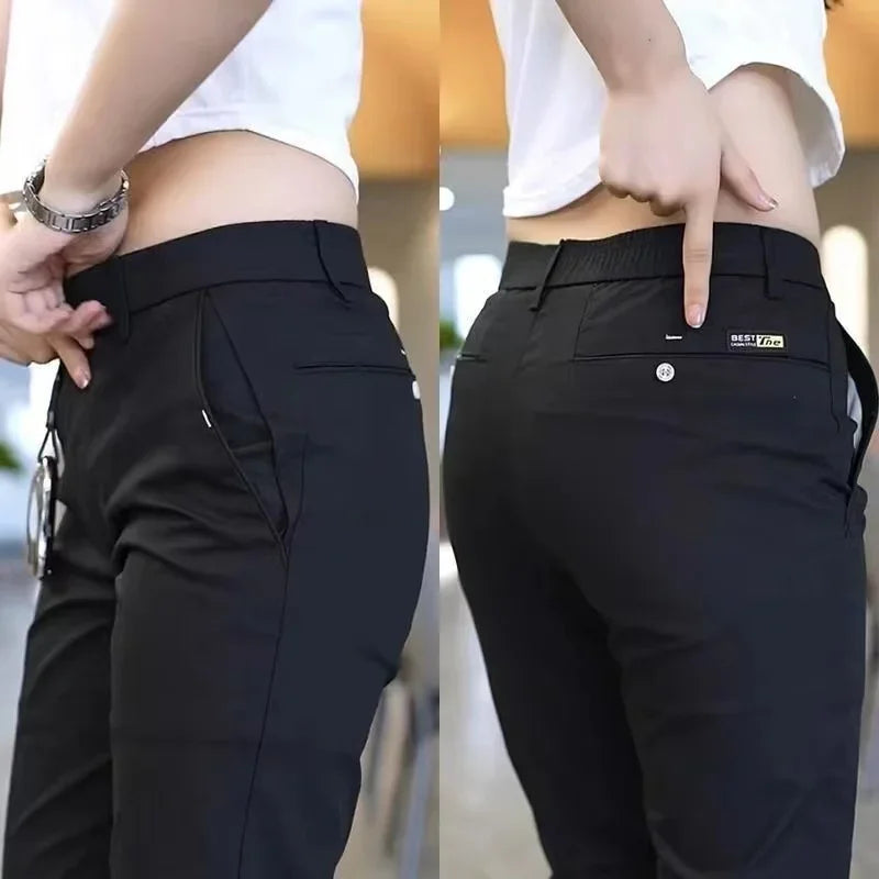 Ice Silk Men's Golf Men's Midweight Casual Pants Khaki Black Slim Straight Leg Stretch Casual