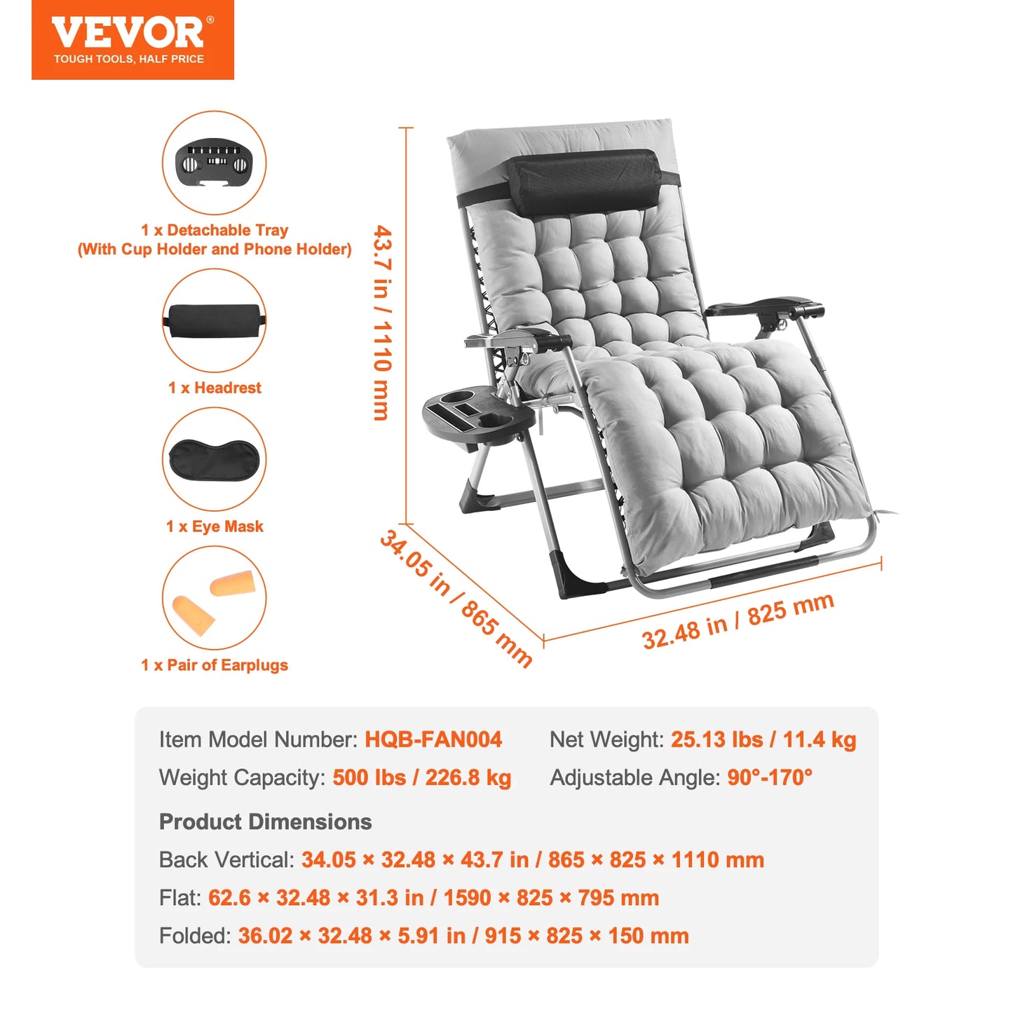 Zero Gravity Chair/Recliner Adjustable Anti Gravity with Cushion Footrest and Cupholder