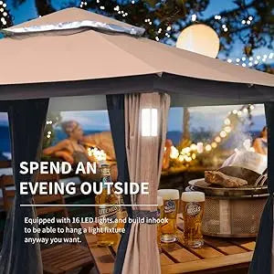 Patio Gazebo 10x12, Heavy Duty Soft Top Gazebos, Double Roofs, Anti-UV  Privacy Curtains & Netting