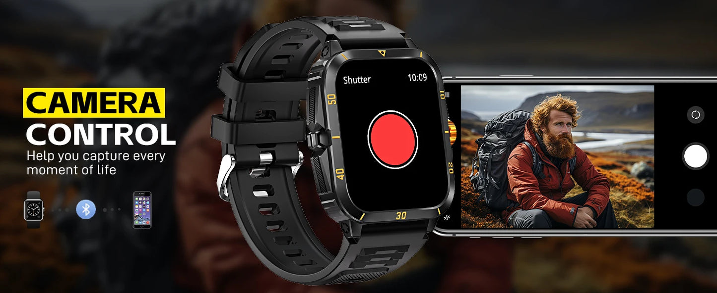 Smart Watch 3ATM Waterprf 1.96" IPS Screen KT71 Men 100+ Sport Mode Heart Rate Blood Pres. Bluetooth