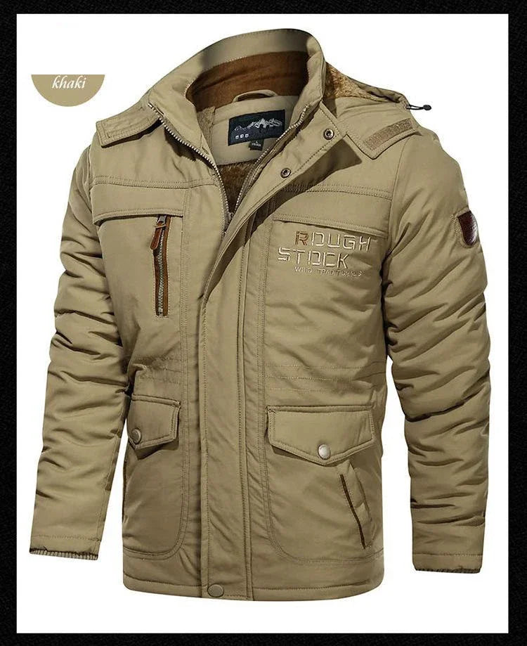 Men's Winter Jacket Fleece Linning Parka Coat Hooded Windbreaker Warm Big Size 6XL Multi-pocket