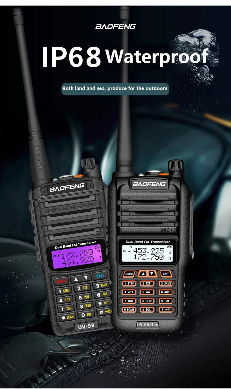 Waterproof Walkie Talkie IP68 10km High Power 10W Dual Band Two Way Radio UHF VHF