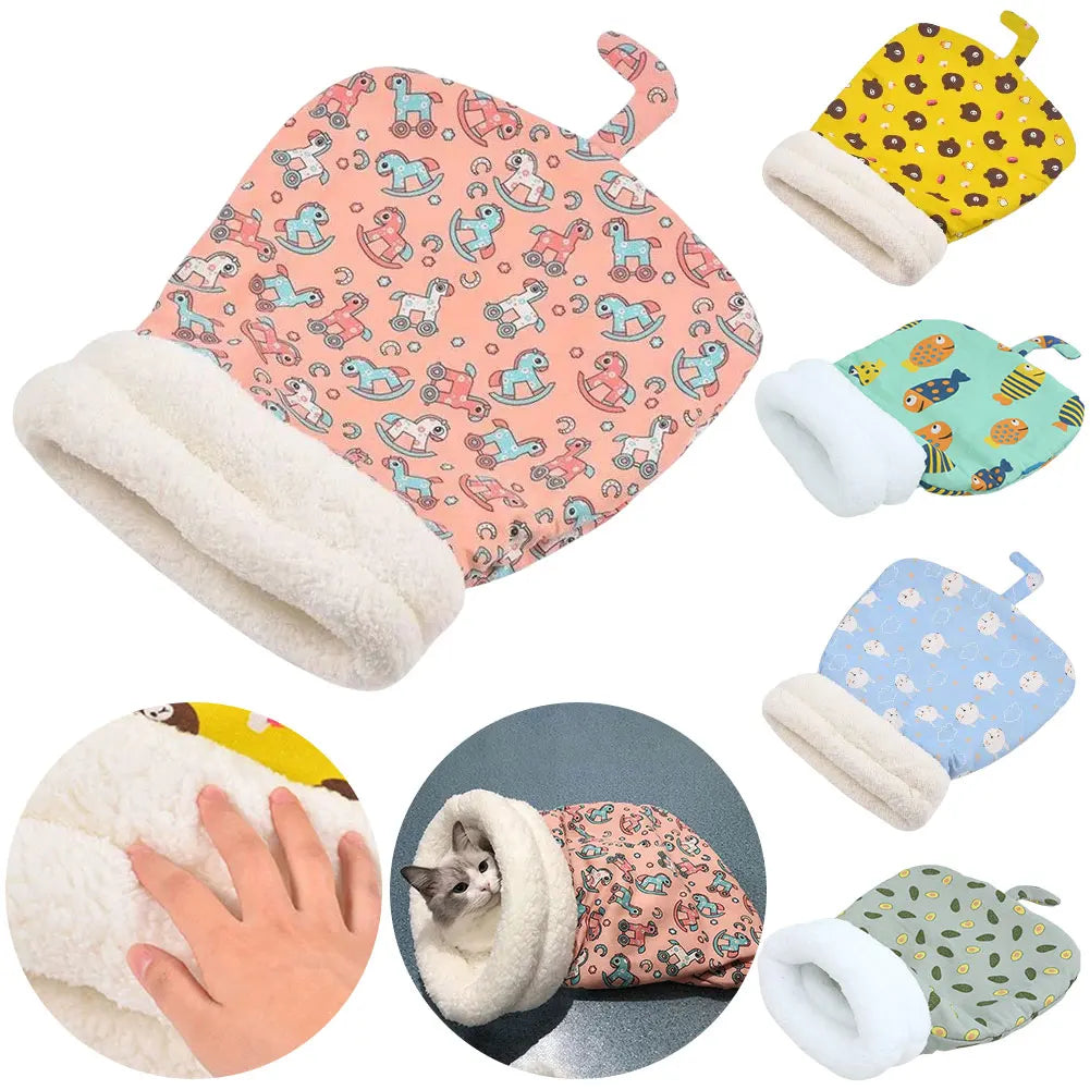 Cute Cartoon Cat Sleeping Bag Soft Plush Bed Funny TunnelNest WarmPuppy and Kitten