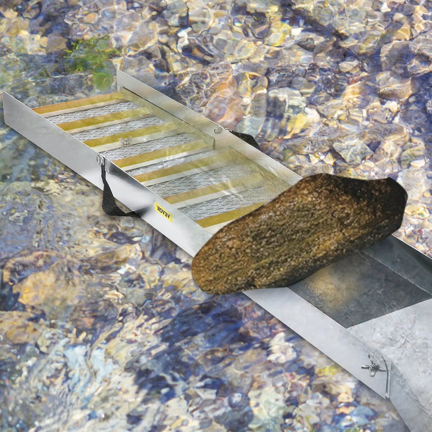 "50" Folding Sluice Box – Aluminum w/ Miner's Moss for Gold Prospecting (Portable & Lightweight)."