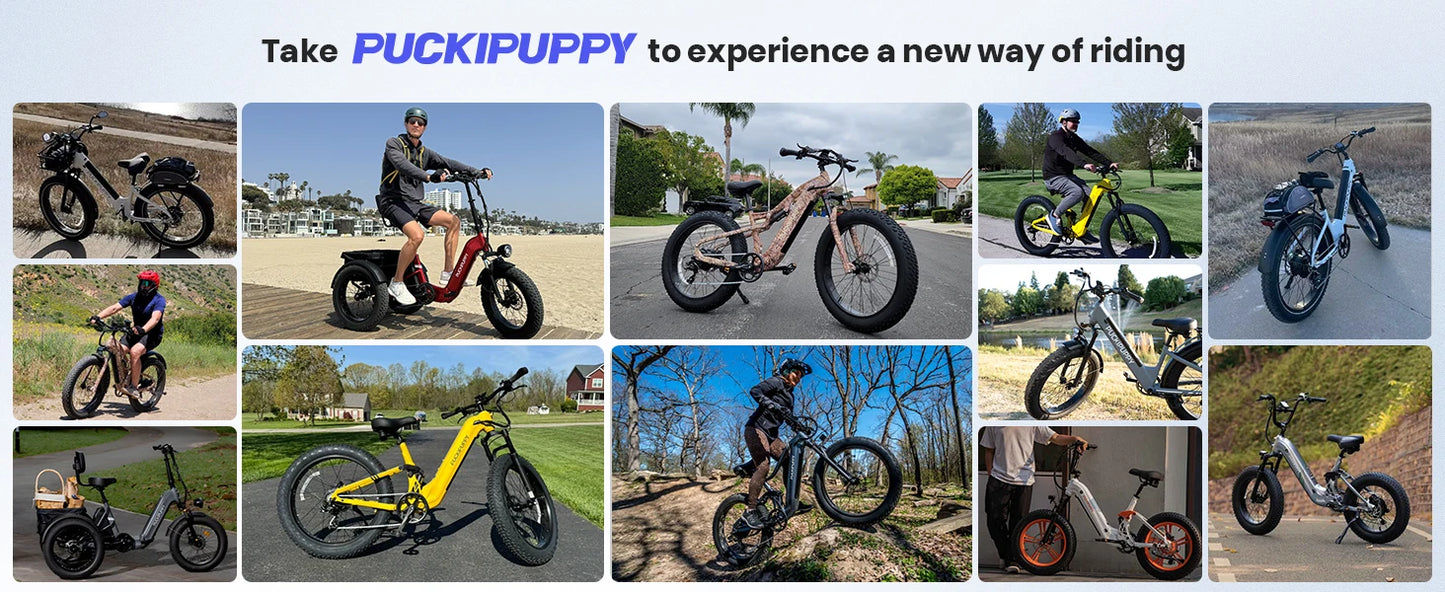 PUCKIPUPPY E-Bike, Adults 960W Peak 48V 15AH 7 Speed All Terrain 26" Fat Tire Front Suspension