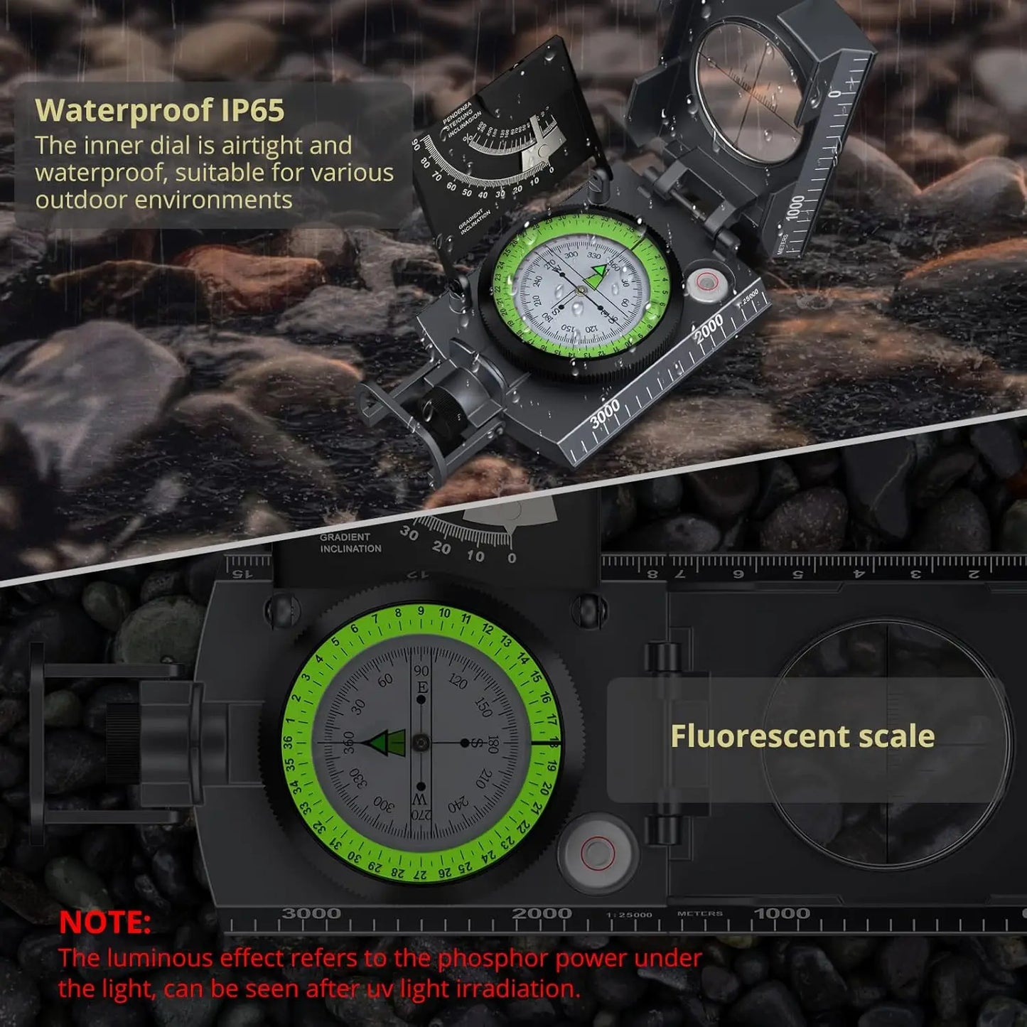 Compass Hiking,Waterproof Metal Compass,Clinometer,Lightweight,fCamping,Hunting,Hiking Navigation.