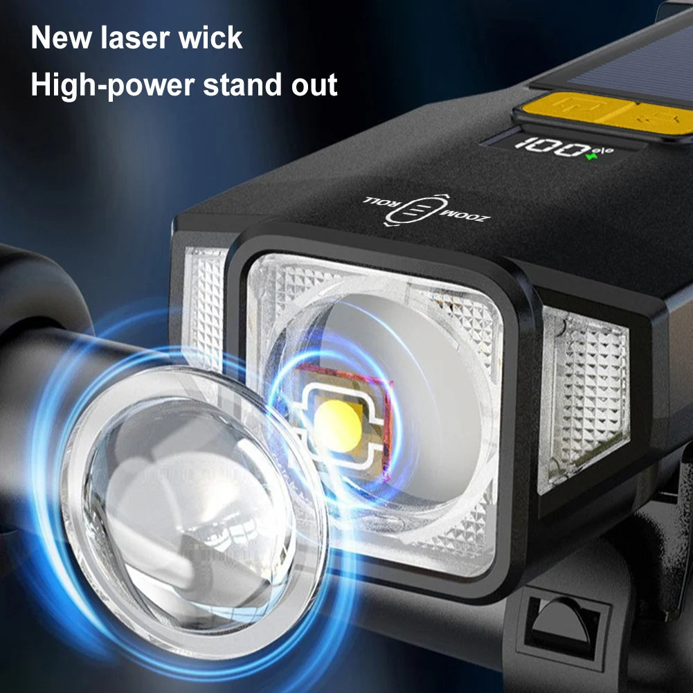 Solar Bike Front Light USB Recharge,Safety Front Lamp, Display High Brightness ,Night Riding