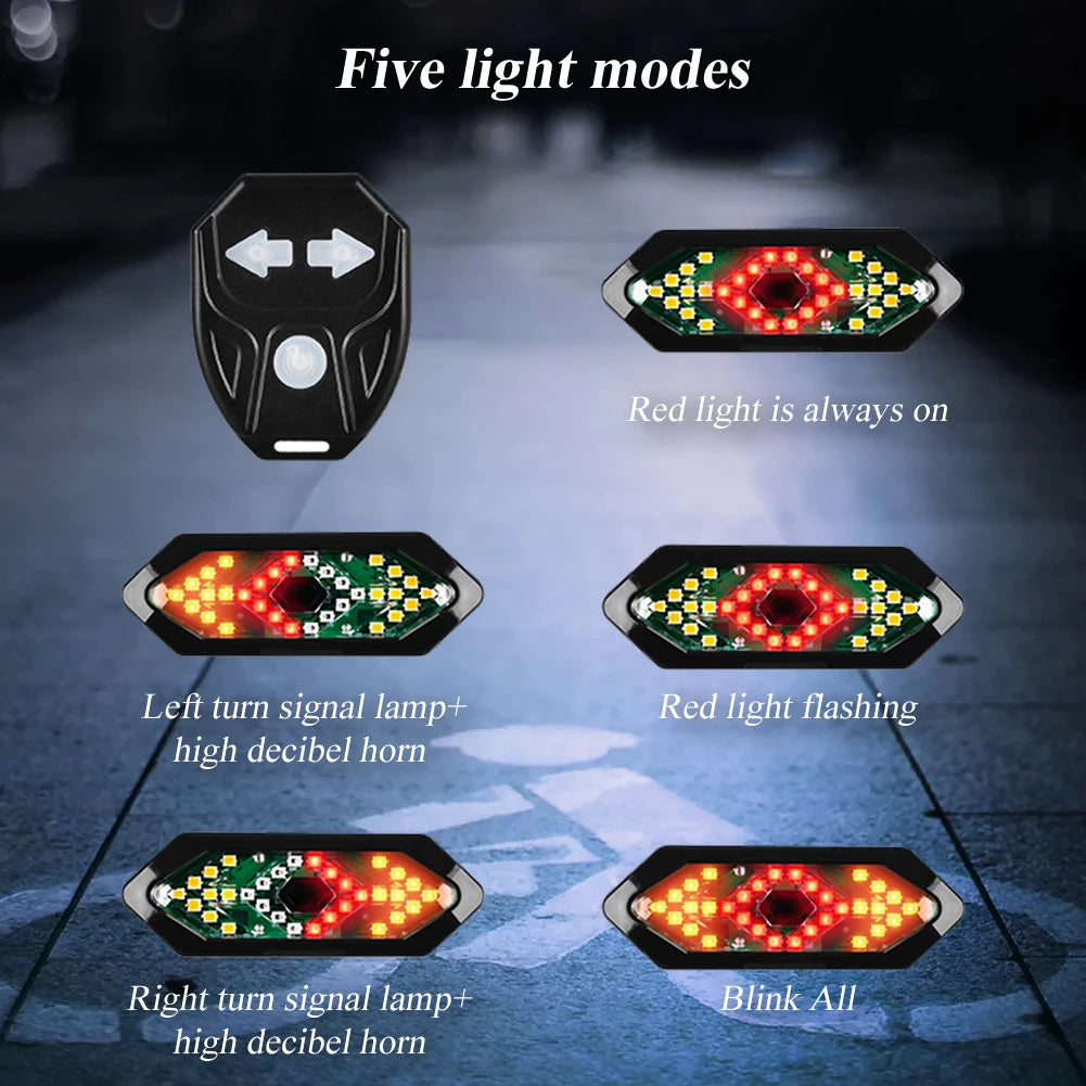 Bicycle Rear Tail Light Turn Signal Warning Lamp,Waterproof Usb Rechargeable Wireless remote