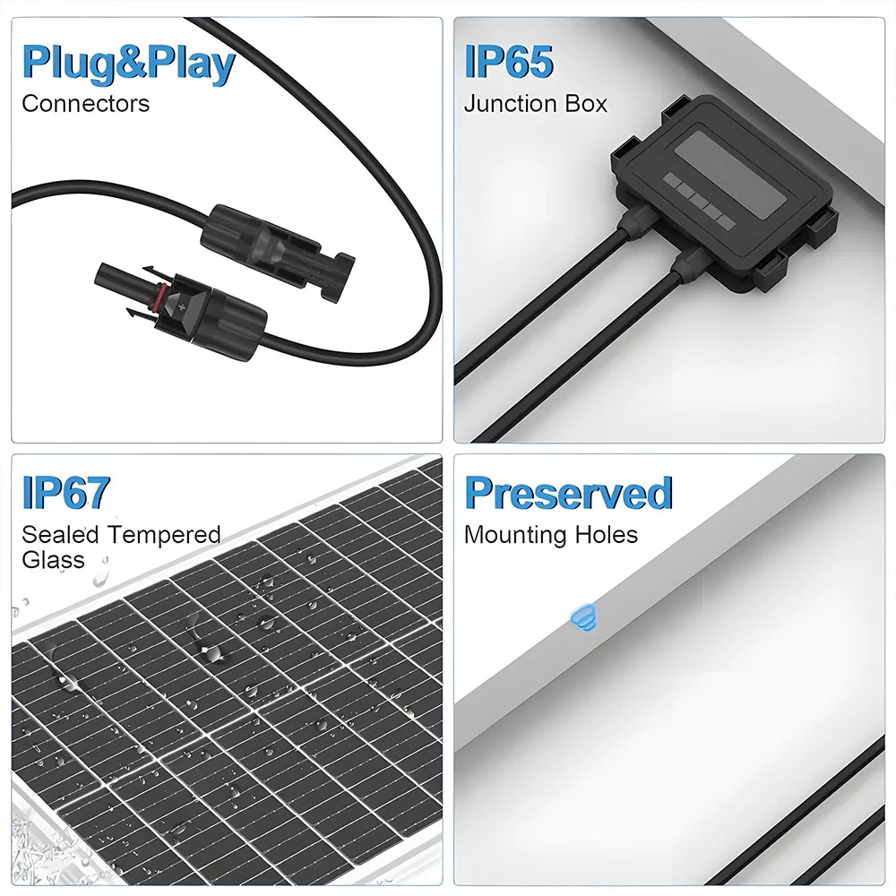 200W/100W 12V 12BB Monocrystalline Solar Panel High Efficiency Module Charge Battery for RV Trailer+