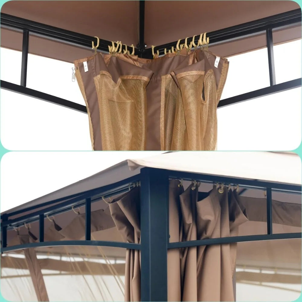 Patio Gazebo 10x12, Heavy Duty Soft Top Gazebos, Double Roofs, Anti-UV  Privacy Curtains & Netting