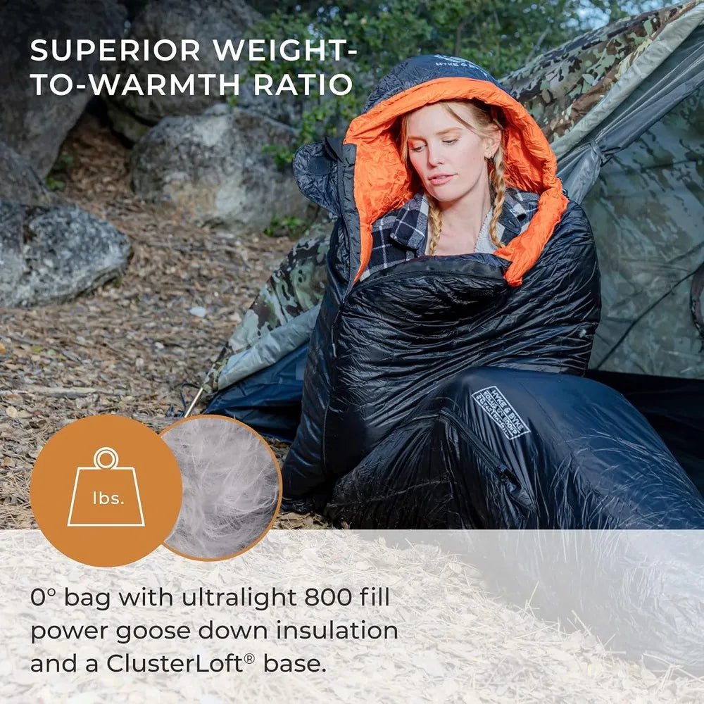 0°F Cold Weather Mummy Hiking & Backpacking Sleeping Bag - Goose Down 800 FP 4 Season