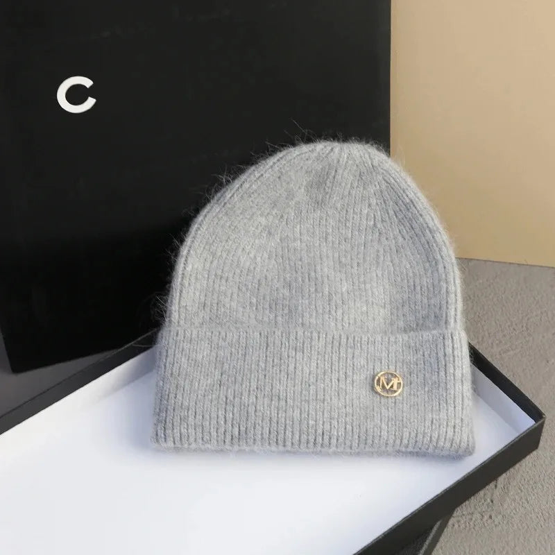 2024 Fluffy  Angora Hat Rabbit Fur Warm Winter Cashmere Wool Soft  Beanies Knitted Outdoor Female