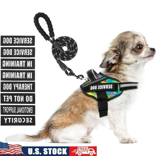 Service Dog Harness Reflective No Pull 10 Patches Multi Color Training Vest Lightweight Small to XL