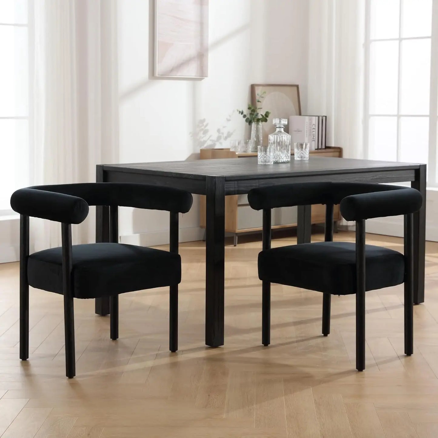Mid-Century 2 Modern Dining Chairs, Armrest Barrel Side Accent Chairs Curved Back, Upholstered,wood