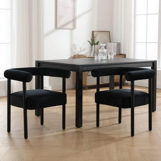Mid-Century 2 Modern Dining Chairs, Armrest Barrel Side Accent Chairs Curved Back, Upholstered,wood