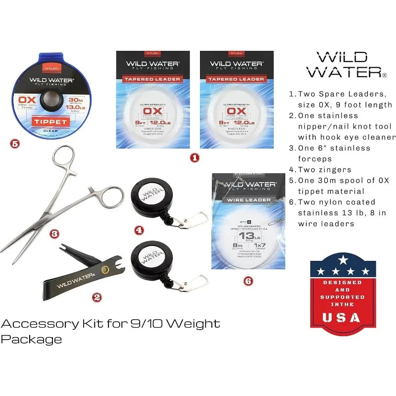 Wild Water Fly Fishing 9 Foot, 4-Piece, 9/10 Weight Fly Rod Complete Fly Fishing Rod and Reel