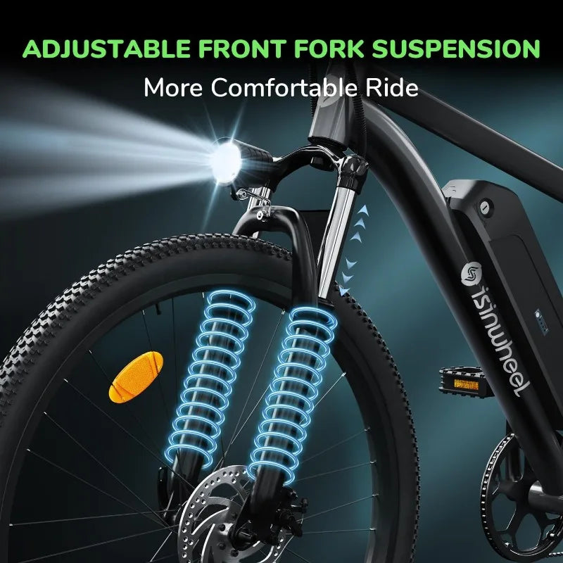 M10 Electric Bike Adult 500W, 26" Commuting, 20MPH Max Range 55+ Miles, Removable Battery