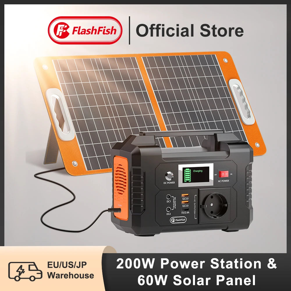 Portable Power Station 200W 151Wh Solar Generator,Solar Panel 50W Battery Cell Complete Kit Set