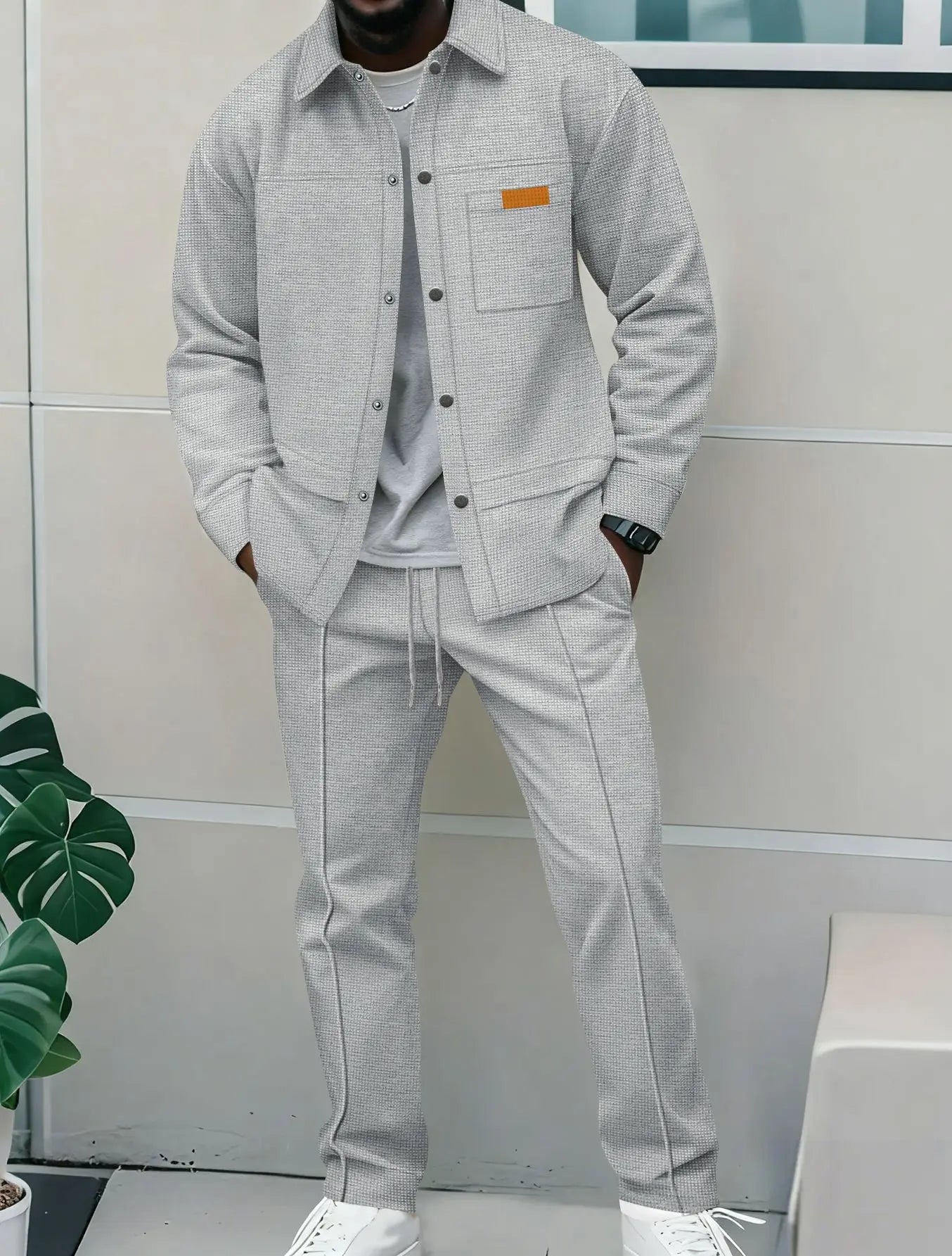 Luxury Men's Casual Flight Jacket Autumn Winter Two-Piece Set Cotton Blend Fiber Long Sleeve