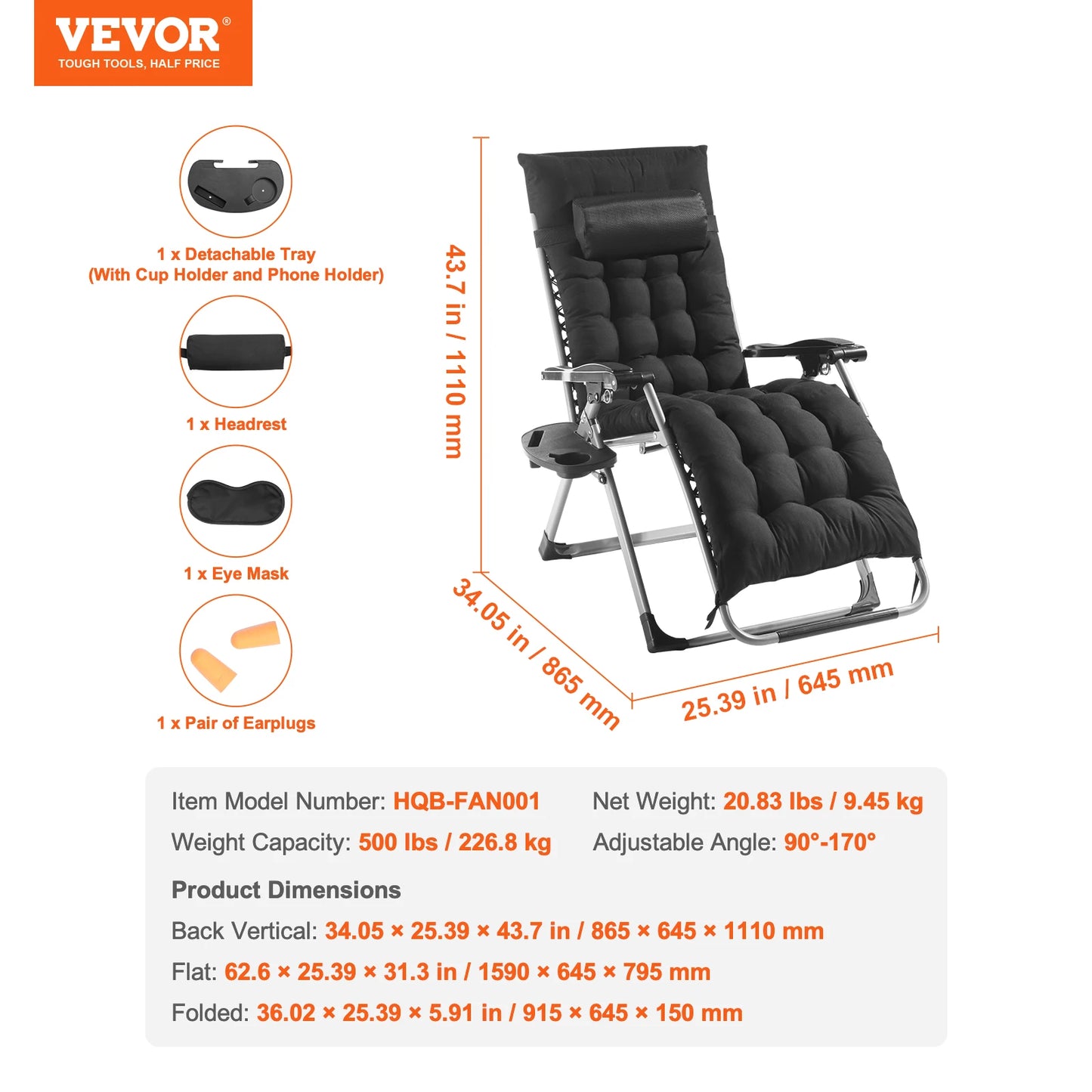 Zero Gravity Chair/Recliner Adjustable Anti Gravity with Cushion Footrest and Cupholder