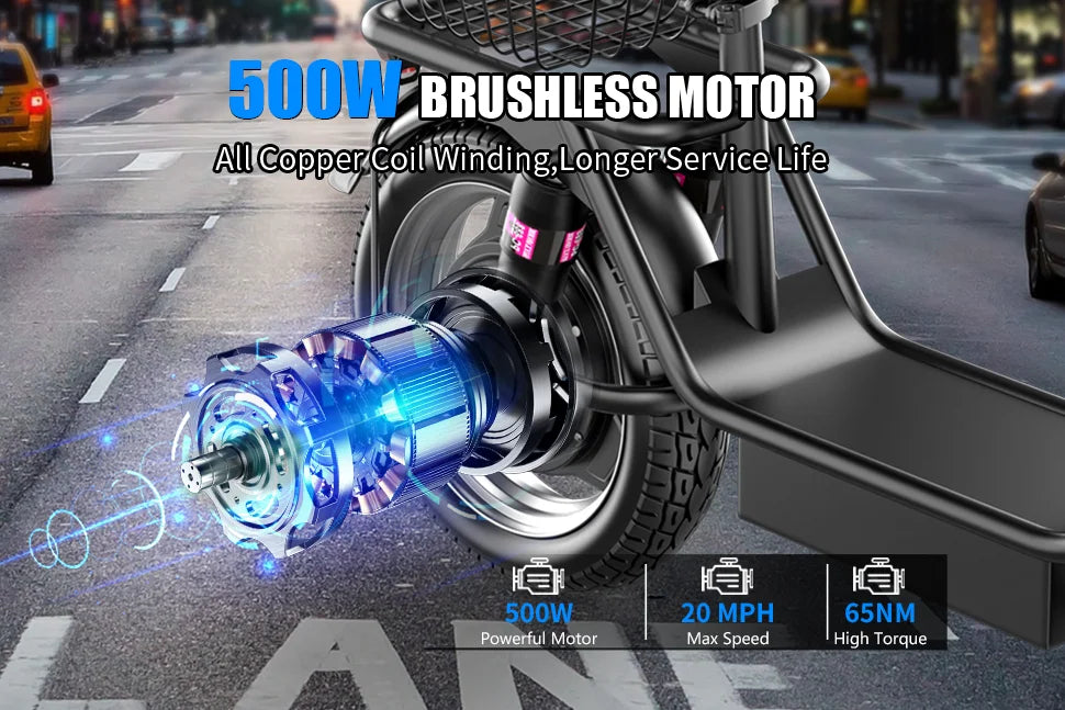 Folding electric scooter with trunk, 500W motor (peak 650W), 48V15AH, 20MPH, 30 mile long range